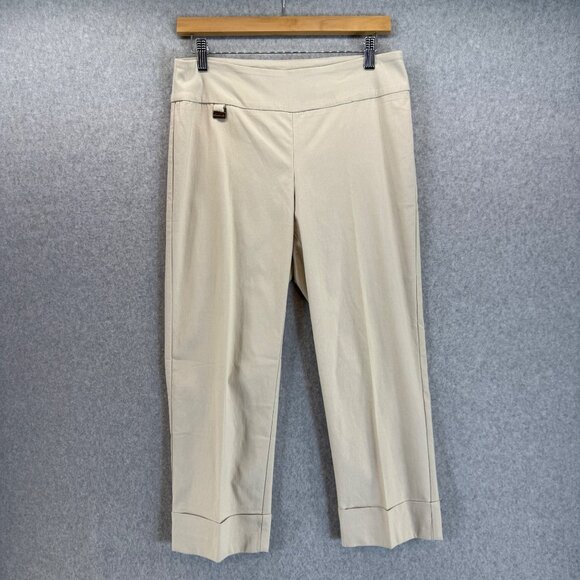 Lisette Womens Cream Khaki Pants Pull On Stretch Capri Cropped Office Size 10 - Picture 1 of 12
